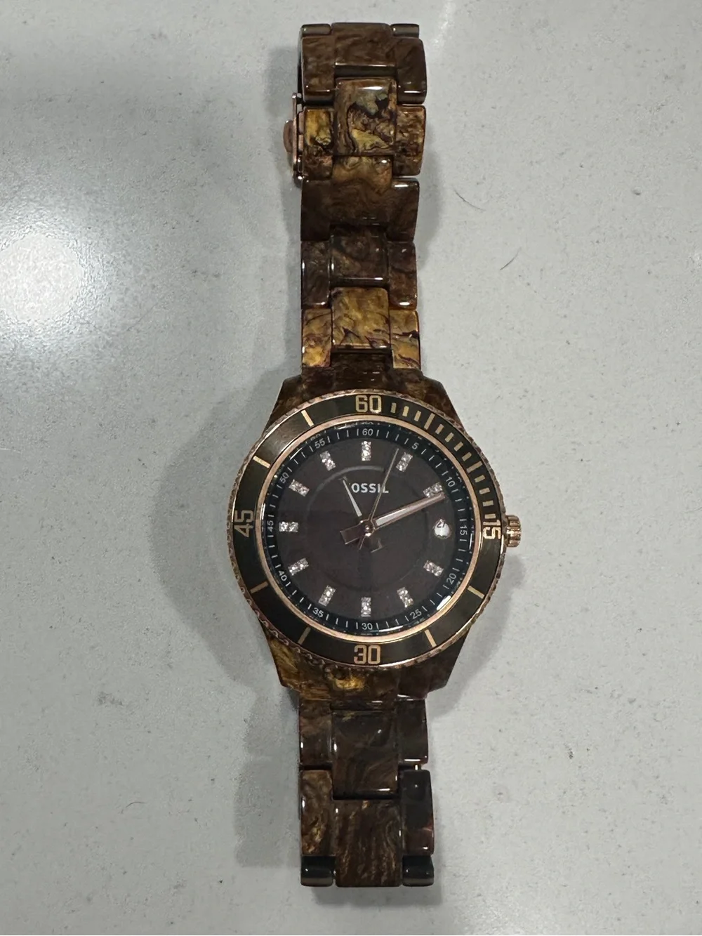 Tortoiseshell Resin Bracelet Watch Gold Brown Black Dial 38mm